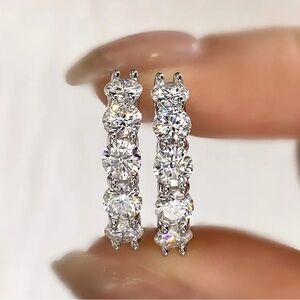 Elegant Moissanite Sterling Silver Hoop Earrings